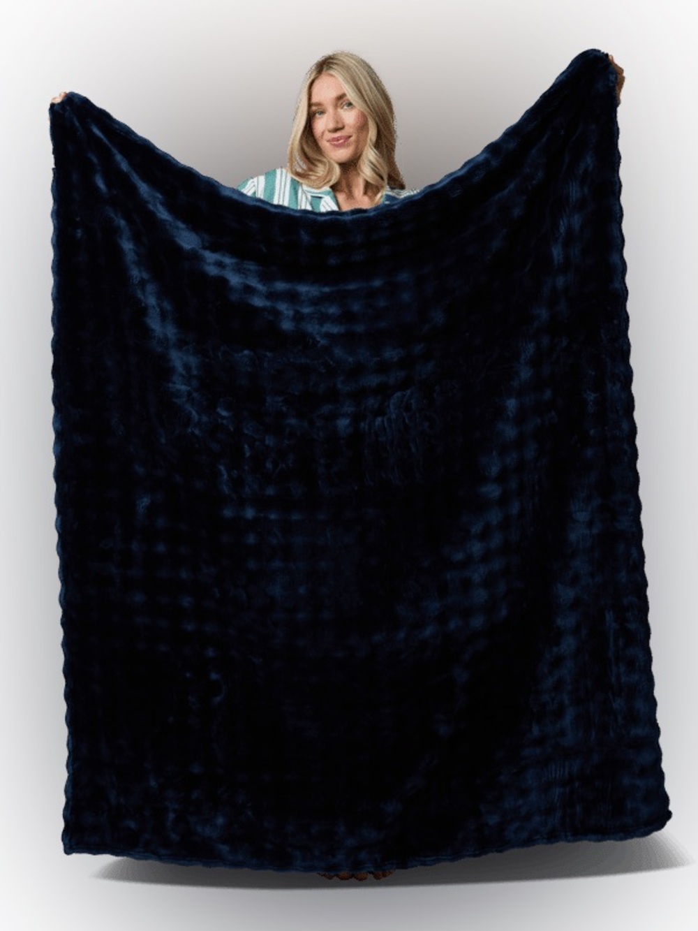 Hythe Bubble Blanket Navy Plush Faux Fur Throw 60x50 - Picture 2 of 12